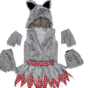 Girls Werewolf Fur Costume Size Small 5-7 Includes Hat Skirt Gloves Shoe Covers